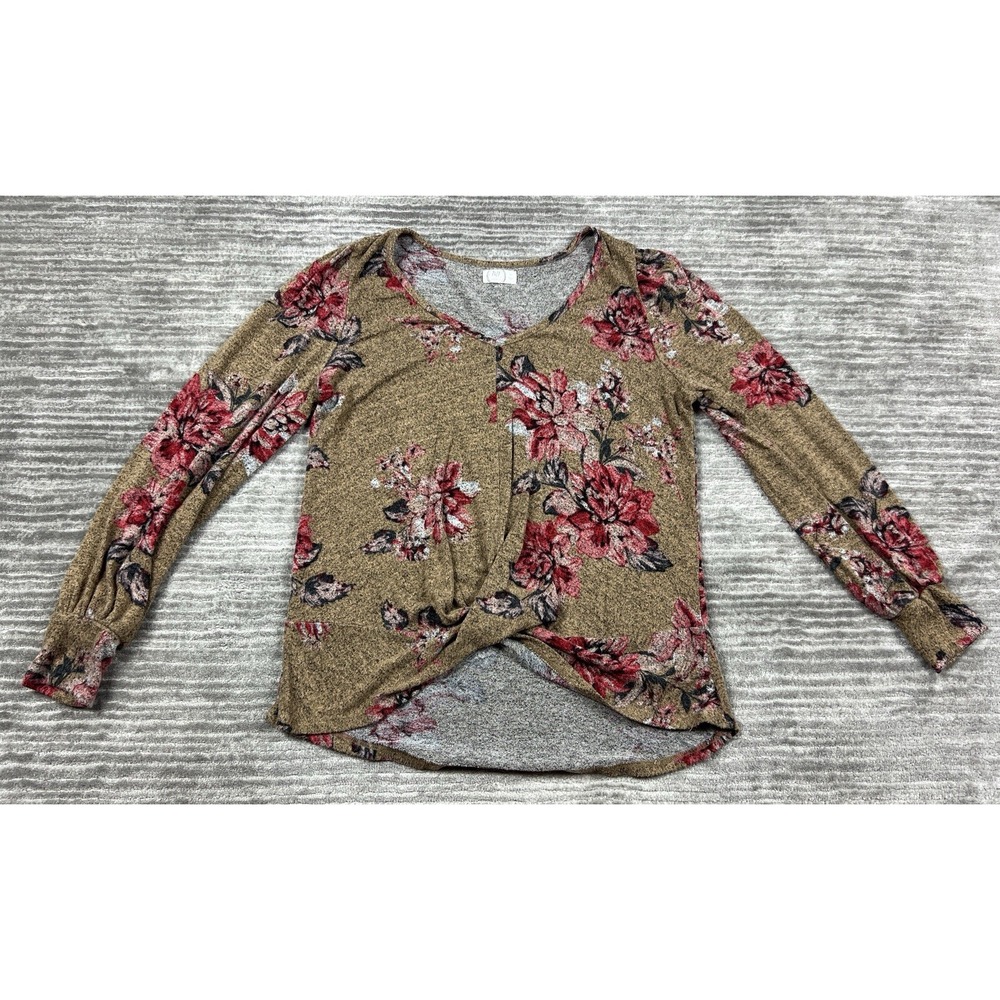 Maurices 24/7 Sweater Womens Medium Multicolor Floral Longsleeve V-Neck Light